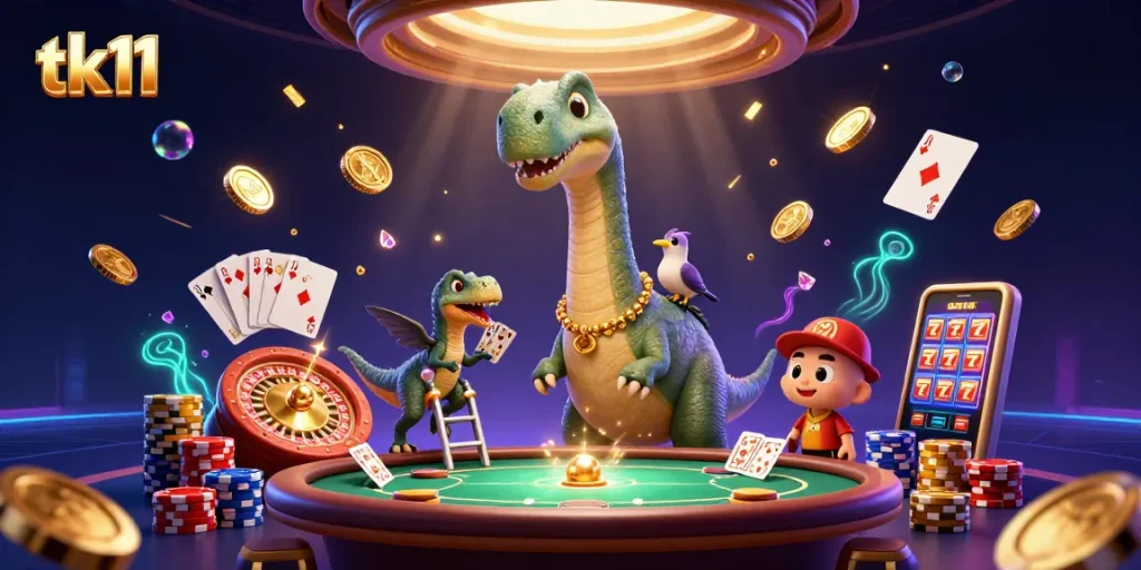 tk11 offers thrilling casino action with a towering dinosaur and vibrant gaming elements
